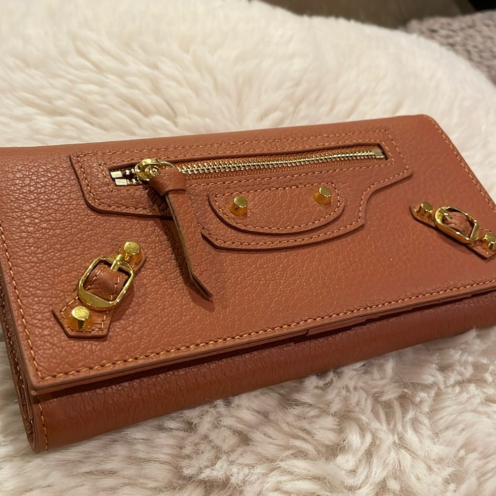 Brown Leather Wallet with Gold Hardware